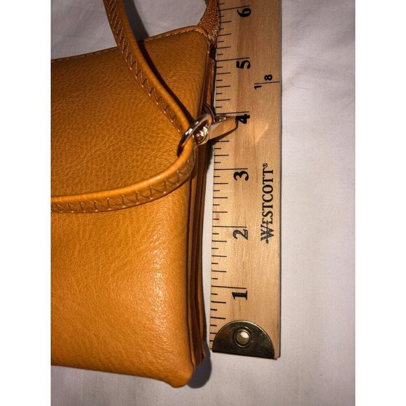 Crossbody Bag Adjustable Clutch Golden Tan Vegan Leather Wristlet Small Zip NEW - Picture 9 of 9